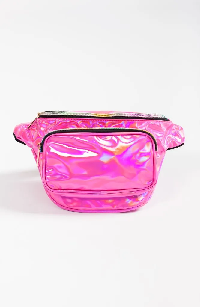 Holografische heuptas fanny pack roze