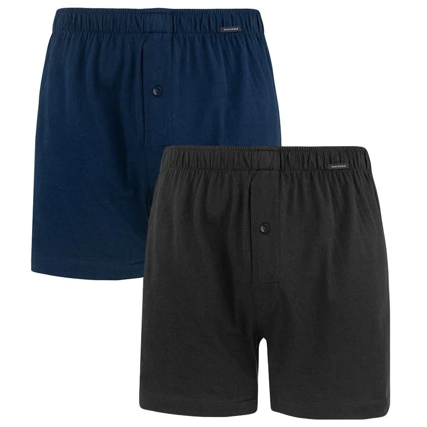 Schiesser 2-pack wijde boxershort zwart & blauw II  