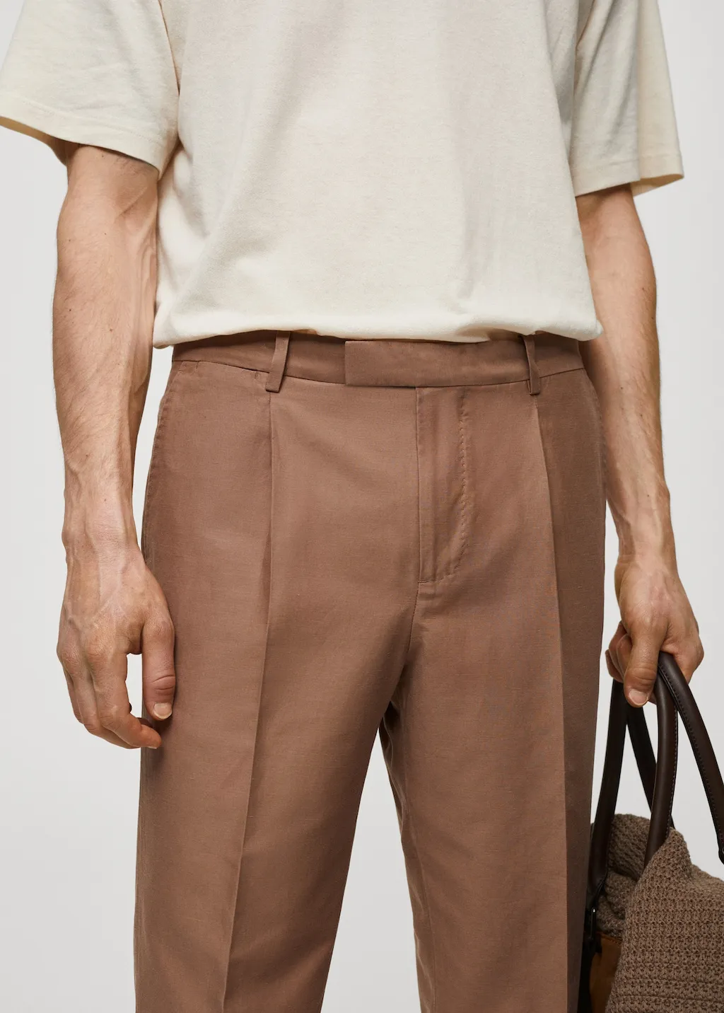 Slim-fit pantalon van katoen en linnen