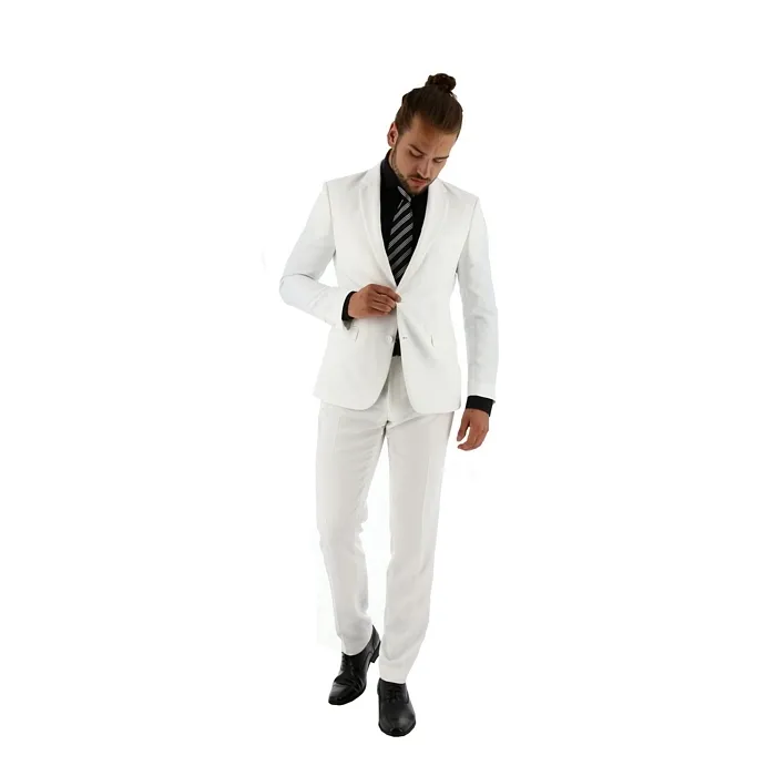 Smokingpantalon slim fit wit, micro kamgaren