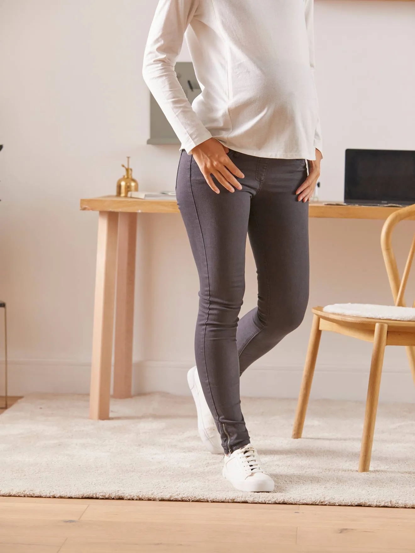 Vertbaudet  Slim positiejeans binnenbeenlengte 76 cm - antracietgrijs